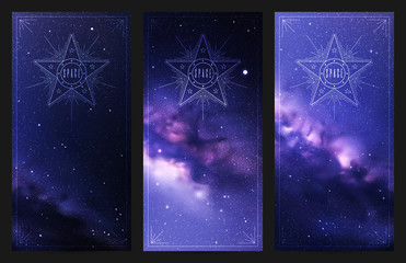 Sticker - set of vertical banners with night starry sky and milky way. space dark background with fragment of 