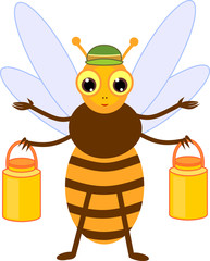 Wall Mural - Cartoon honey picker bee isolated on white background