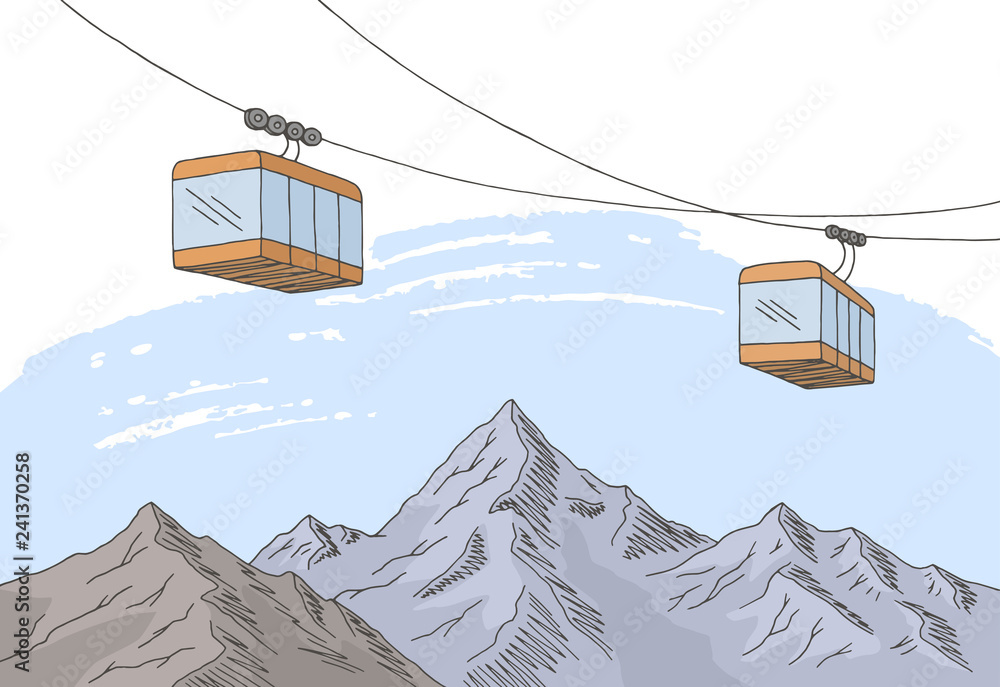 Cable car graphic mountain color landscape sketch illustration vector ...