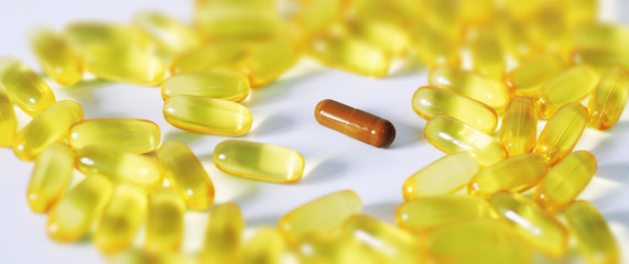 Medical drugs transparent capsules of yellow color