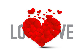 Wall Mural - Love Symbol with Red Hearts. Vector Heart Isolate on White Background.