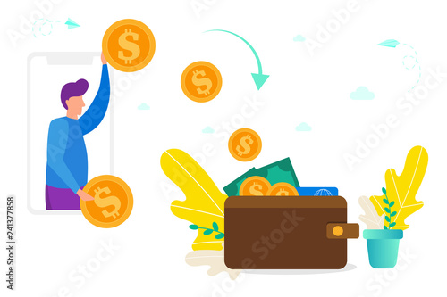 Money Transfer Between Smartphone And Wallet Concept Of Giving Money Transfer Between Smartphone And Wallet Concept Of Giving Receiving Online Payment Turning Into Cash Vector Ilration For Web