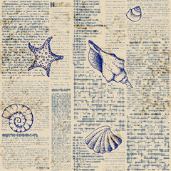Aufkleber - Newspaper pattern and hand draw in marine style.