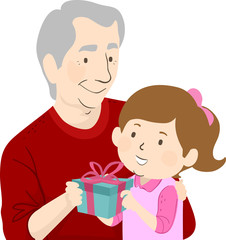 Wall Mural - Senior Man Kid Girl Give Gift Illustration