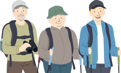 Sticker - Seniors Man Hike Illustration