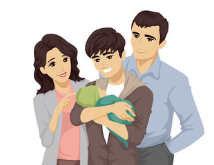 Sticker - Teen Boy Baby Family Illustration