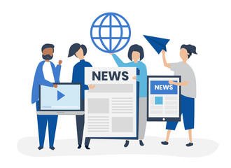 Wall Mural - people showcasing different types of ways to access news