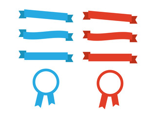 Wall Mural - blue banner ribbons and badges. flat ribbon and badge icons
