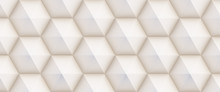 3D Pattern Made Of White And Beige Geometric Shapes, Creative Background Or Wallpaper Surface Made Of Light And Shadow. Futuristic Seamless Decorative Abstract Texture Design, Simple Graphic Elements