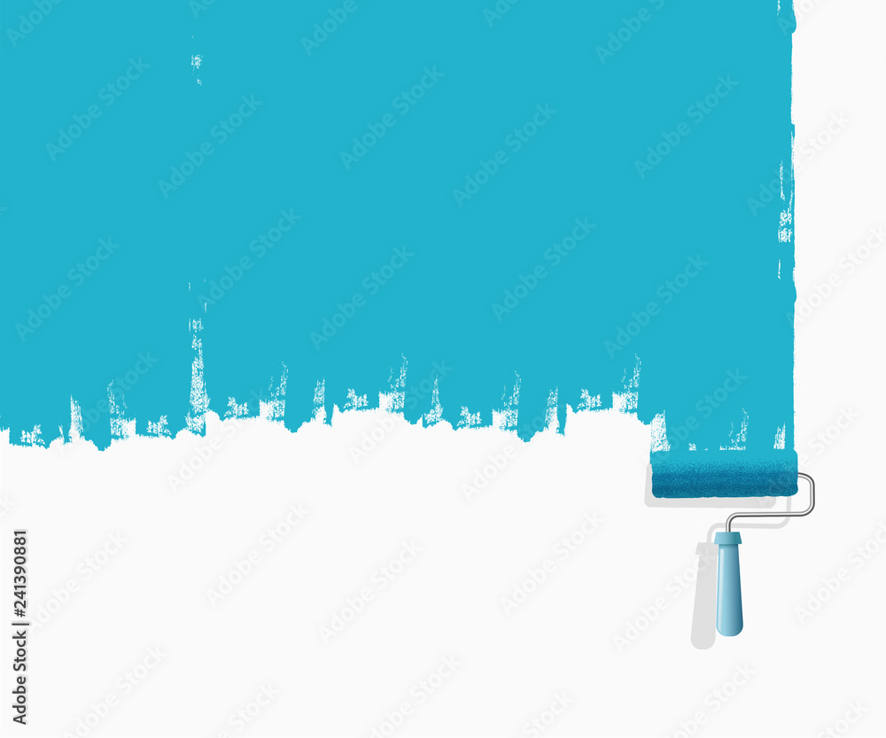 Vector illustration of paint roller brush with blue paint and painted wall  texture. - Vector Stock Vector | Adobe Stock, image size:1000x833