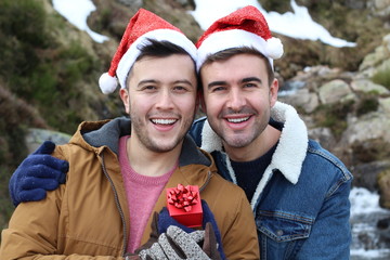 Wall Mural - Gay man receiving a christmas surprise