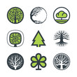 Tree logo design graphics, green leaves, branches and roots