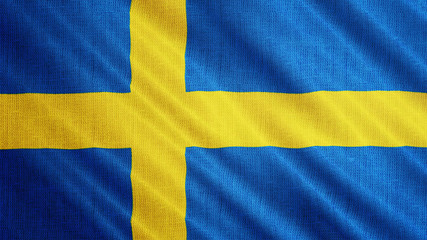 Sweden flag is waving 3D illustration. Symbol of Swedish national on fabric cloth 3D rendering in full perspective.