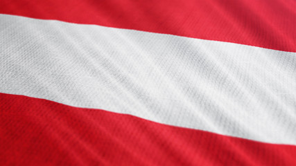 Austria flag is waving 3D illustration. Symbol of Austrian national on fabric cloth 3D rendering in full perspective.