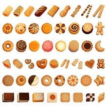 Biscuit Icon Set. Cartoon Set Of Biscuit Vector Icons For Web Design