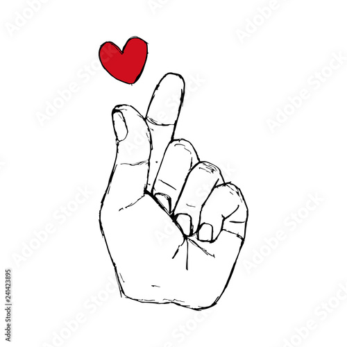 Korean Fingers Symbol I Love You Hand Drawn St Valentine Red Heart Sign Hangul Korea Vector Illustration Buy This Stock Vector And Explore Similar Vectors At Adobe Stock Adobe Stock