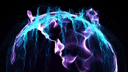 Wall Mural - imitation an abstract wave on dark background. network design with particle. big data. abstract brig