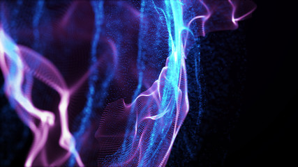 Wall Mural - imitation an abstract wave on dark background. network design with particle. big data. abstract brig