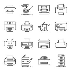 Wall Mural - Printer icon set. Outline set of printer vector icons for web design isolated on white background