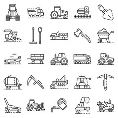 Sticker - Farming equipment icon set. Outline set of farming equipment vector icons for web design isolated on white background