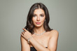 © millaf (Nemchinova) - Glamorous jewelry model. Perfect brunette woman with makeup, long hair and diamond necklace and earrings portrait
