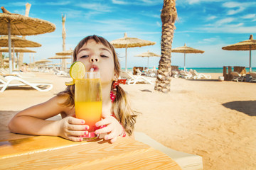 girl child resting on the sea. Selective focus.