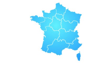 Wall Mural - france map showing up intro with new regions/ 4k animated france map intro background with new admin