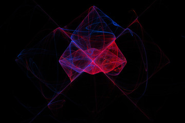 Poster - Abstract freezelight render of fractal shape. Blue and red smoke design. Color  curves on a black background.