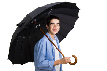 Wall Mural - teenager with umbrella isolated in white background