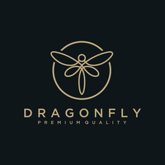Poster - Minimalist elegant Dragonfly logo design with line art style. Luxury Logotype concept icon. Vector Illustration