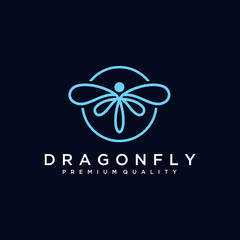 Poster - Minimalist elegant Dragonfly logo design with line art style. Luxury Logotype concept icon. Vector Illustration