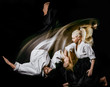 two bodokas fighters man and woman practicing Aikido studio shot isolated on black background