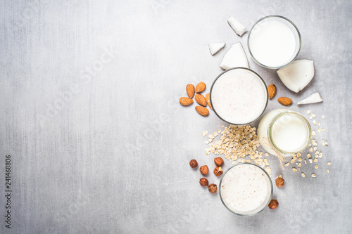 Fotomural Vegan non dairy alternative milk top view.
