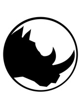 Rund Button Kreis Kopf Silhouette Nashorn Horn Rhino Dickhäuter Einhorn Böse Comic Cartoon Clipart Logo Design