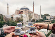 Turkish coffee with Hagia Sophia in background, Istanbul, Turkey