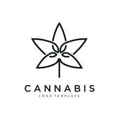 Poster - cannabis hemp marijuana leaf geometric outline line art Logo design inspiration