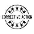 Grunge black corrective action word with star icon round rubber seal stamp on white background
