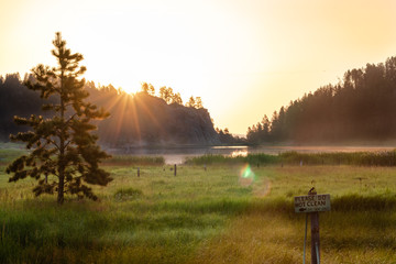 Mountain lake view at sunrise