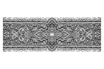 Wall Mural - Pattern of silver metal plate with flower carved on white