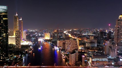 Poster - Timelapse Chaopraya river view, Bangkok, Thailand. Night scene.