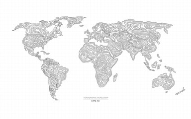 topographic world map for decoration or infographic
