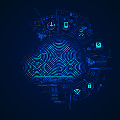 Wall Mural - concept of cloud computing or big data, shape of cloud in futuristic style with digital technology i