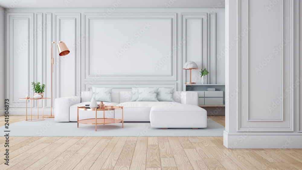 Luxury Modern white living room interior,3drender - obrazy, fototapety, plakaty 