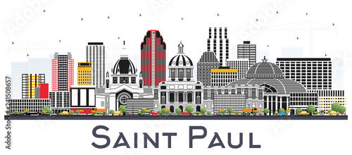 Fotomural Saint Paul Minnesota City Skyline with Gray Buildings Isolated on White