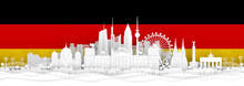 Germany Flag And Famous Landmarks In Paper Cut Style Vector Illustration.