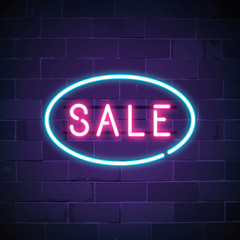 Wall Mural - Pink sale neon sign vector