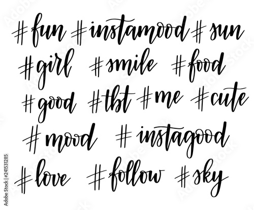 vector 15 popular instagram hashtags hand drawn set design - instagram follow vector