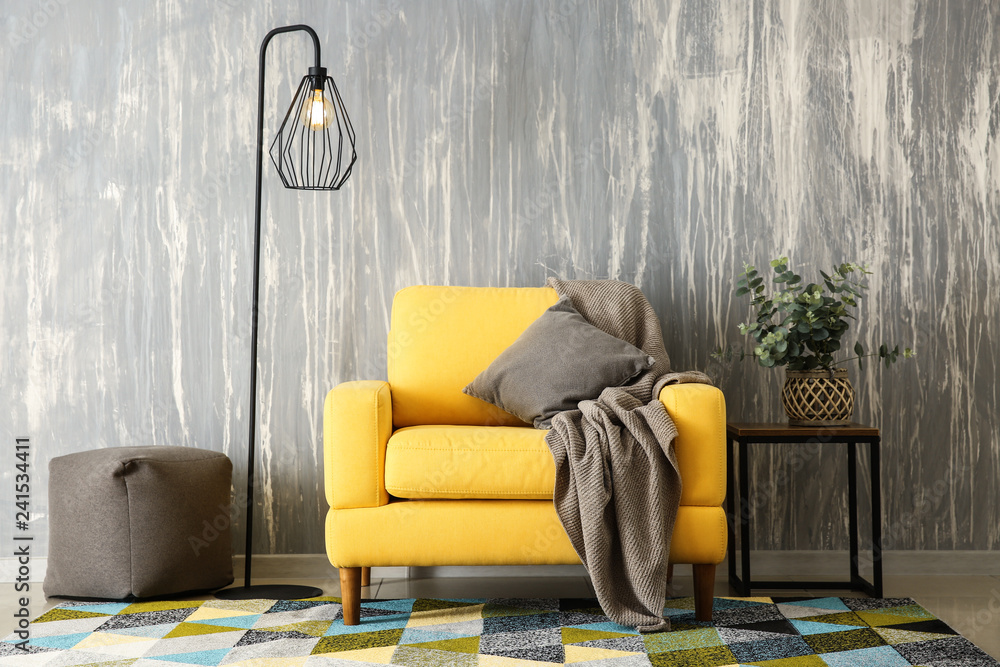 Interior of room with bright armchair