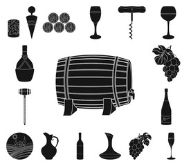 Wall Mural - Wine products black icons in set collection for design. Equipment and production of wine vector symbol stock web illustration.