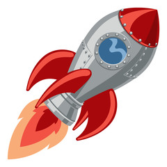 Wall Mural - A cartoon rocket space ship with booster shooting out flame